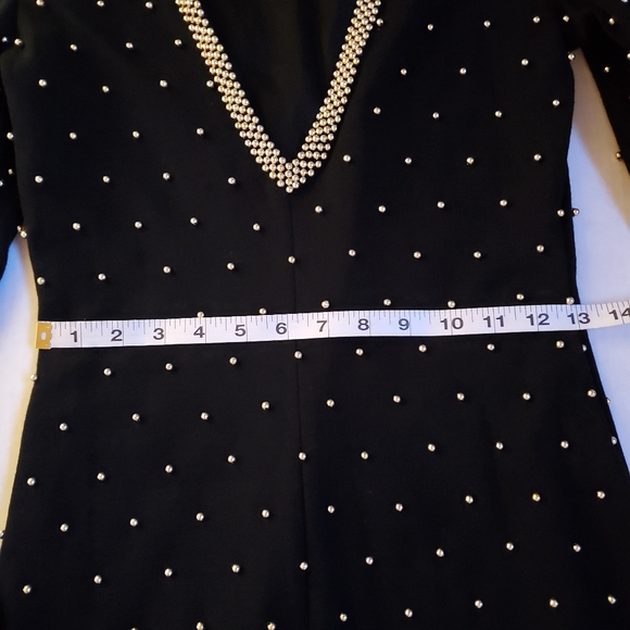 Vintage Hand Beaded Deep V Gold Black Dress 6 - Picture 11 of 13